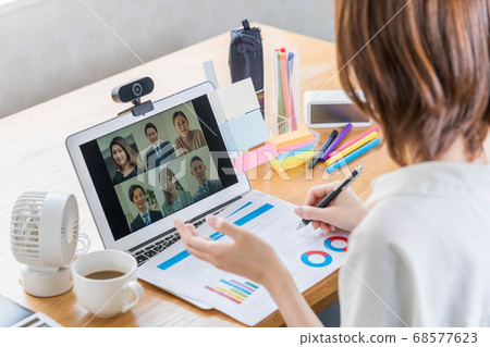 A young woman having a web conference via telework A young woman having a web conference via telework 68577623