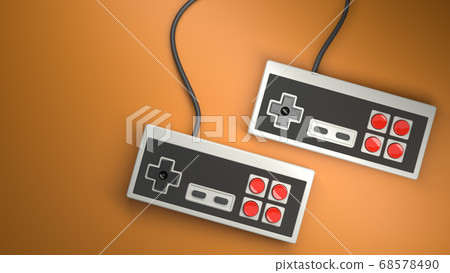 Retro computer gaming controller joystick on a orange background Retro computer gaming controller joystick on a orange background 68578490