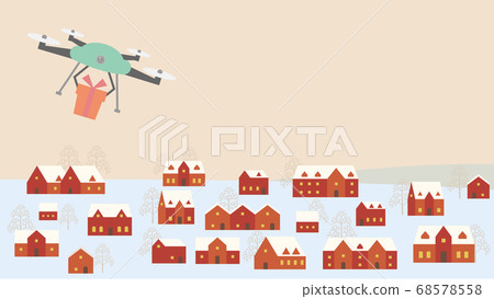 Winter cityscape with drone carrying presents 68578558