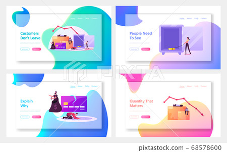 Society Pauperization Landing Page Template Set. Beggar Sleeping and Begging on Street, Homeless Adult Poor People, Bums 68578600
