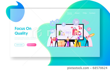 Upsell Landing Page Template. Tiny Sellers and Buyers Characters at Huge Pc. Upselling Online Marketing, Promo Gifts Upsell Landing Page Template. Tiny Sellers and Buyers Characters at Huge Pc. Upselling Online Marketing, Promo Gifts 68578624