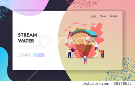 Scientists or Students Learn Geophysics Landing Page Template. Characters Study Structure of Earth Divided Into Layers 68578632