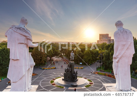 Kharkiv Park of Shevchenko, sunset aerial view, Ukraine 68578737