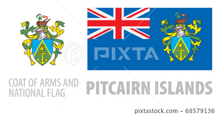 Vector set of the coat of arms and national flag of Pitcairn Islands 68579136