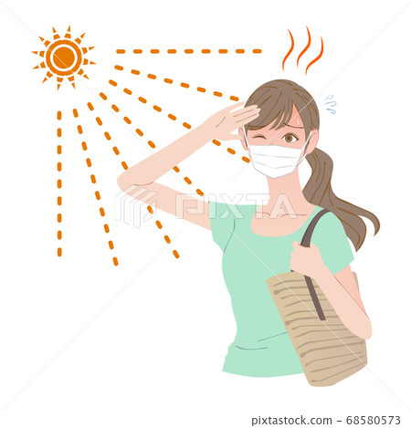A woman wearing a mask and going out under the scorching sun 68580573