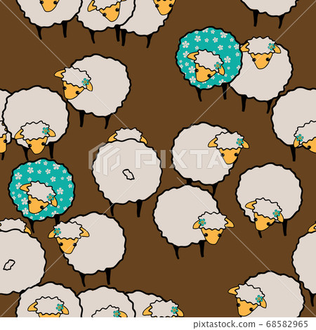 Sheeps milling about seamless vector pattern on brown background Sheeps milling about seamless vector pattern on brown background 68582965