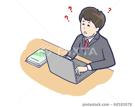 一個正在電腦前擔心這個問題的求職男孩 68583078