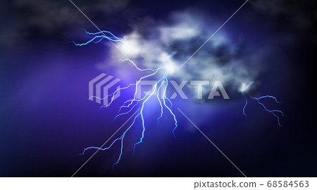 Lightning strikes and thundercloud, impact place Lightning strikes and thundercloud, impact place 68584563