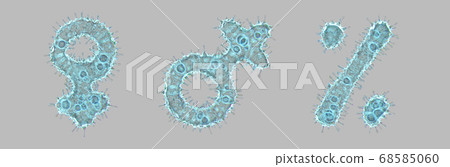 Alphabet made of virus isolated on gray background. Symbols female, male, percent. 3d rendering. Covid font Alphabet made of virus isolated on gray background. Symbols female, male, percent. 3d rendering. Covid font 68585060