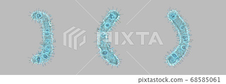Alphabet made of virus isolated on gray background. Symbol right square bracket, left and right parentheses. 3d rendering. Covid font 68585061