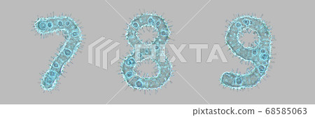 Alphabet made of virus isolated on gray background. Set of numbers 7, 8, 9. 3d rendering. Covid font Alphabet made of virus isolated on gray background. Set of numbers 7, 8, 9. 3d rendering. Covid font 68585063