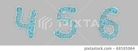 Alphabet made of virus isolated on gray background. Set of numbers 4, 5, 6. 3d rendering. Covid font Alphabet made of virus isolated on gray background. Set of numbers 4, 5, 6. 3d rendering. Covid font 68585064