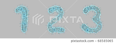 Alphabet made of virus isolated on gray background. Set of numbers 1, 2, 3. 3d rendering. Covid font Alphabet made of virus isolated on gray background. Set of numbers 1, 2, 3. 3d rendering. Covid font 68585065