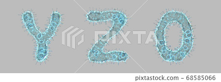 Set of letters made of virus isolated on gray background. Capital letter Y, Z and number 0. 3d rendering. Covid font Set of letters made of virus isolated on gray background. Capital letter Y, Z and number 0. 3d rendering. Covid font 68585066