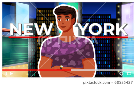 Young stylish guy at city background, visiting New York, travel blog, video player interface Young stylish guy at city background, visiting New York, travel blog, video player interface 68585427