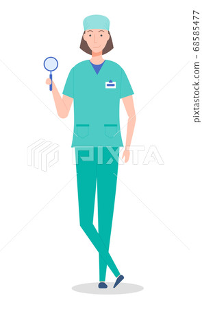 Female laboratory assistant or therapist with magnifying glass. Medical specialist and equipment 68585477