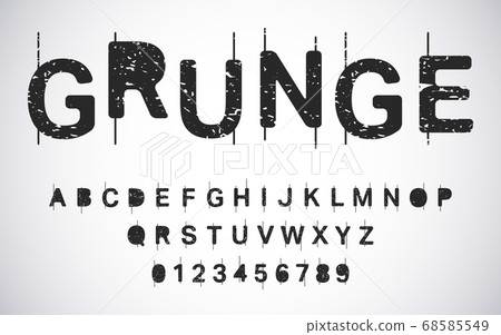 Grunge alphabet template. Distressed typography letters and numbers set. Vector illustration 68585549