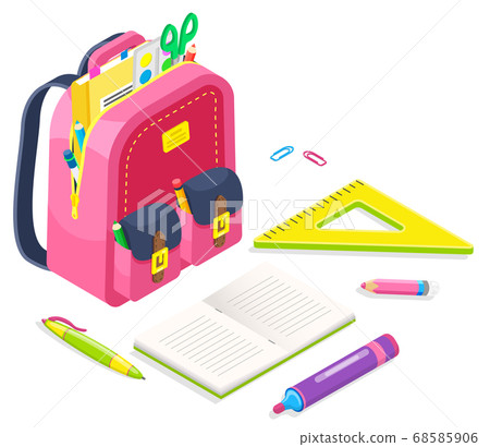 Pink Satchel with School Supplies, Bag with Books 68585906