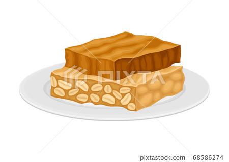 Turron from Honey and Nuts as Spanish Cuisine Dessert Served on Plate Vector Illustration 68586274