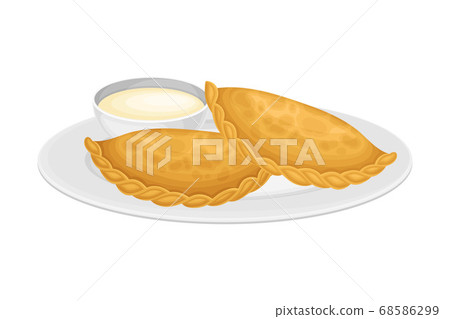 Empanada or Pastry with Stuffing as Spanish Cuisine Dish Served on Plate Vector Illustration 68586299