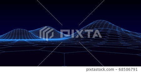 Digital landscape with hexagon mesh elements. Technology vector illustration Digital landscape with hexagon mesh elements. Technology vector illustration 68586791