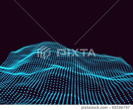 Abstract digital landscape with flowing particles and upper light. Cyber or technology background.Vector illustration Abstract digital landscape with flowing particles and upper light. Cyber or technology background.Vector illustration 68586797