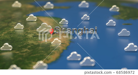 Cloudy Weather Icons Near Shanghai City On The Stock Illustration