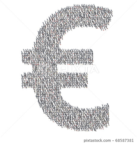Aerial top down view of people and their shadows making up the euro sign. 3d rendering Aerial top down view of people and their shadows making up the euro sign. 3d rendering 68587381