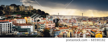 Lisbon, stunning sunset over the castle and the Lisbon, stunning sunset over the castle and the 68590182