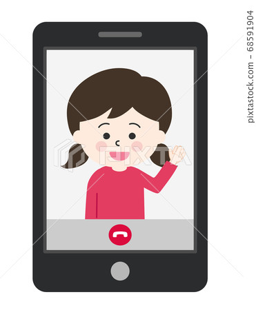 在智能手機上進行視頻通話的女孩的插圖 68591904