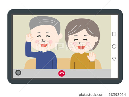 在智能手機上進行視頻通話的中老年人的插圖 在智能手機上進行視頻通話的中老年人的插圖 68592934