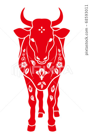 Beef front floral design-ox year New Year's card material Beef front floral design-ox year New Year's card material 68593011