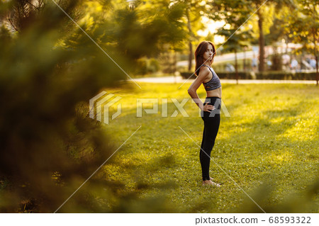 Beautiful girl meditates and practices yoga. 68593322
