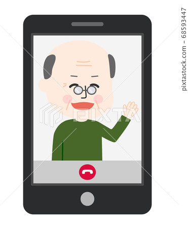 在智能手機上進行視頻通話的老人的插圖 68593447