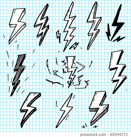 set of hand drawn vector doodle electric lightning 68594723