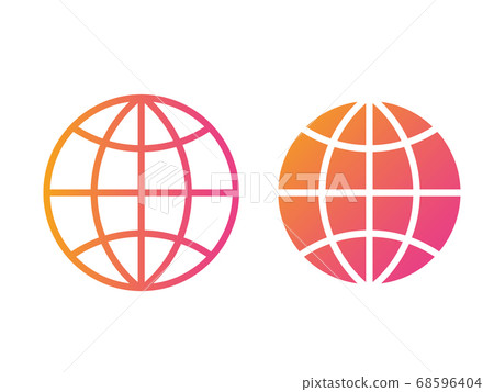 The isolated orange to pink vector colorful global earth thin line icon 68596404