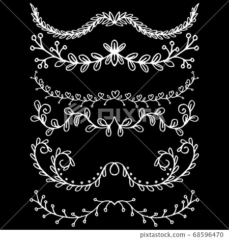 Set of floral hand drawn dividers on a black Set of floral hand drawn dividers on a black 68596470