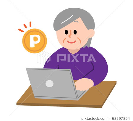 Senior women who get points on a computer (simple color) Senior women who get points on a computer (simple color) 68597894