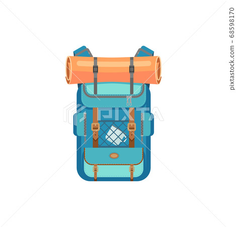 Hiking rucksack with mat, cup isolated travel bag 68598170