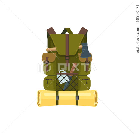 Rucksack or backpack with hiking camping tools Rucksack or backpack with hiking camping tools 68598171