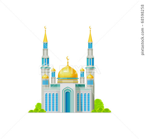 Mosque with golden dome and crescent moon isolated Mosque with golden dome and crescent moon isolated 68598258