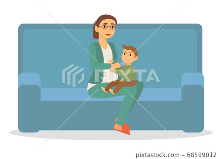 Mother Feed Son at Home, Businesswoman Parenthood 68599012