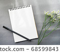 Stylish chic image with memo and pen flowers on gray background 68599843