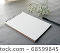 Stylish chic image with memo and pen flowers on gray background 68599845