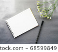 Stylish chic image with memo and pen flowers on gray background 68599849