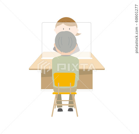 OL (elderly person/male) who serves customers through acrylic boards 68601277