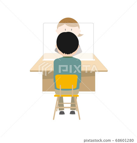 OL (male) serving customers through an acrylic board 68601280