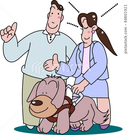 Blind woman walking in the city with a guide dog Blind woman walking in the city with a guide dog 68601921