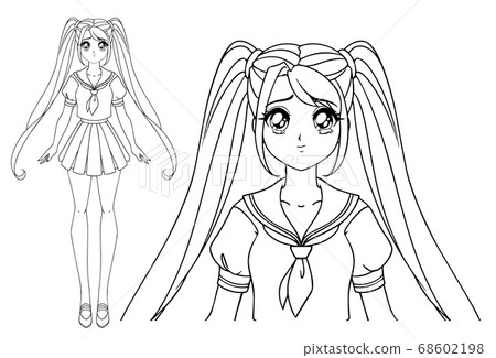 Crying manga girl with and two pigtails wearing Crying manga girl with and two pigtails wearing 68602198