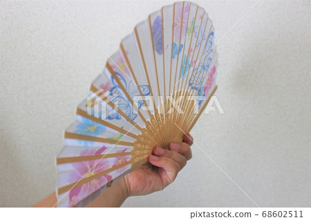 Female hand holding a folding fan Female hand holding a folding fan 68602511